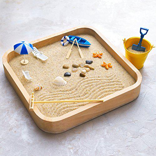 kenley mini sandbox for desk - miniature beach and zen garden - sand toys play kit for kids, adults, office - sand box gift set