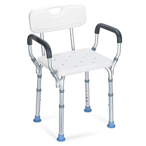 oasisspace heavy duty shower chair with back - bathtub chair with arms for handicap, disabled, seniors & elderly - adjustable m