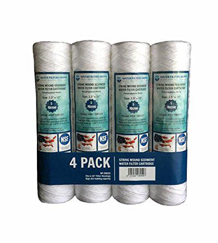 Water Filters Depot (WFD) wfd, wf-sw105 2.5"x10" 5 micron string wound sediment water filter cartridge, fits in 10" standard size housings of undersink r