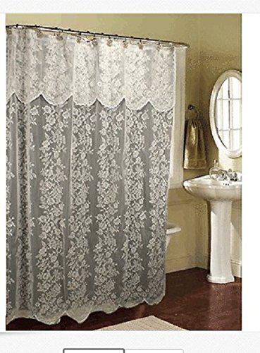 Spring Home romance lace beige fabric shower curtain with an attached valance, 70 x 72 long