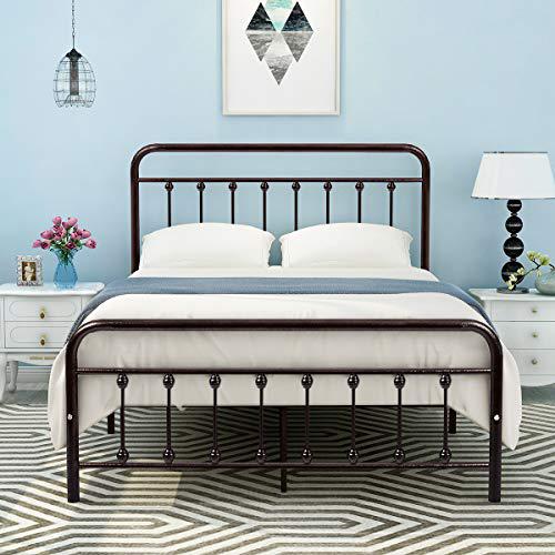 Dumee Metal Beds With Headboard, Metal Slat Platform Queen Bed Frame Box Spring Replacement With Headboard