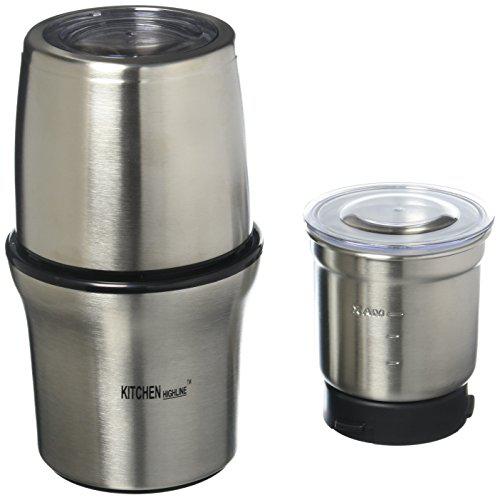 kitchen highline 342612 sp-7412s stainless steel wet and dry coffee/spice/chutney grinder with two bowls, 220v (not for usa - e
