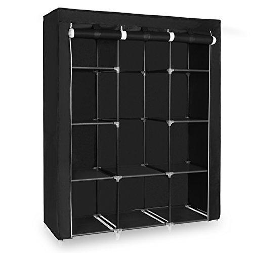 songmics 51" portable closet wardrobe storage organizer with 10 shelves, quick and easy to assemble, extra space, black uryg93bk