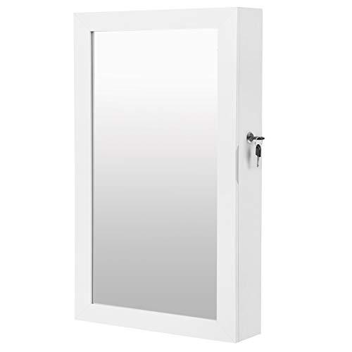 songmics lockable jewelry cabinet armoire with mirror, wall-mounted space saving jewelry storage organizer white ujjc51wt
