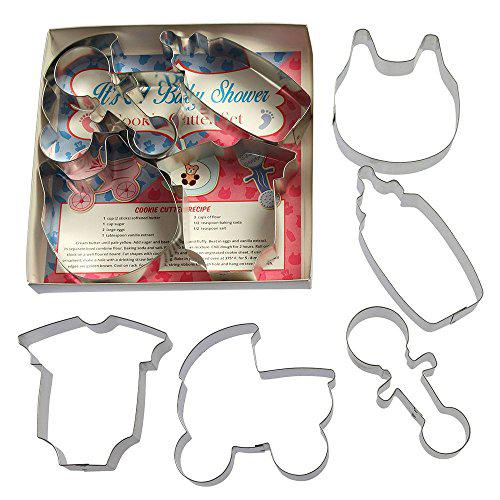 FOOSE it's a baby shower cookie cutter 5 pc set l9034 - baby bib 4 in, baby bottle 5 in, baby carriage 4 in, baby rattle 4.25 in, bab