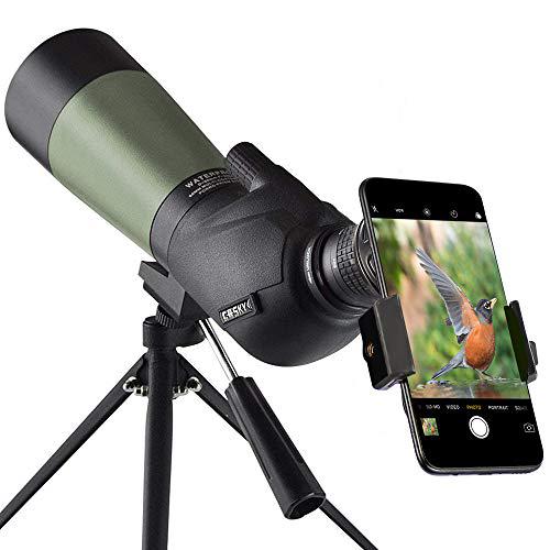 gosky 20-60x60 hd spotting scope with tripod, carrying bag and scope phone adapter - bak4 45 degree angled eyepiece telescope f