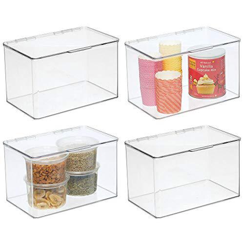 mDesign mdesign plastic stackable food storage container bin with hinged  lid - for kitchen, pantry, cabinet, fridge/freezer - deep orga