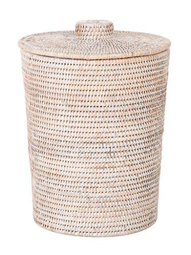 kouboo la jolla rattan round plastic insert & lid, large, white-wash for bedroom, living room and bathroom basket for dry or or