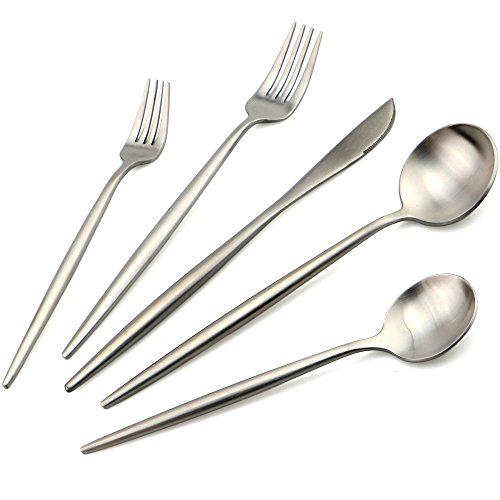 briiec 20-pieces silver 18/10 stainles steel flatware set, knife fork spoon silverware set, dinnerware set service for 4, matte