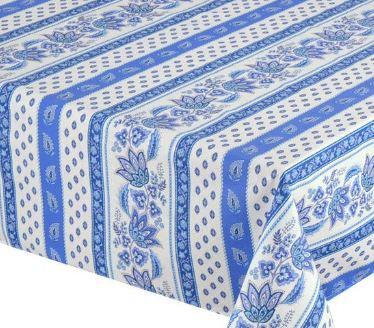 Le Cluny French Linens le cluny, lisa white & blue french provence 100 percent coated cotton tablecloth, 60 inches x 120 inches