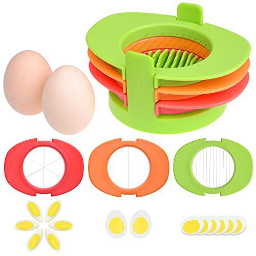 Kare & Kind egg slicer set with 3 cutters - cut boiled eggs into thin slices, wedges or halves - easy manual egg slicing - no power, no noi