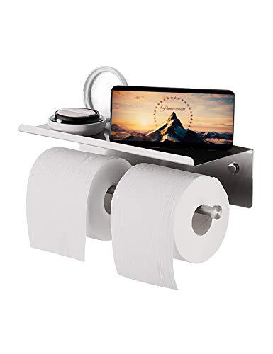 yumore toilet paper holder, sus 304 stainless steel modern double roll tissue holder with phone shelf, rustproof and bathroom w