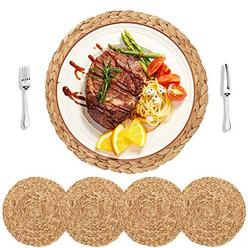 homedo 4pack large round woven placemats for dining table, water hyacinth straw braided placemat, heat resistant non-slip weave