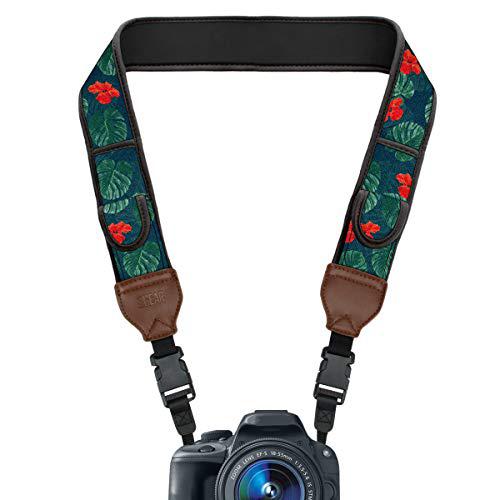usa gear trueshot camera strap with tropical neoprene design, accessory pockets and quick release buckles - compatible with can