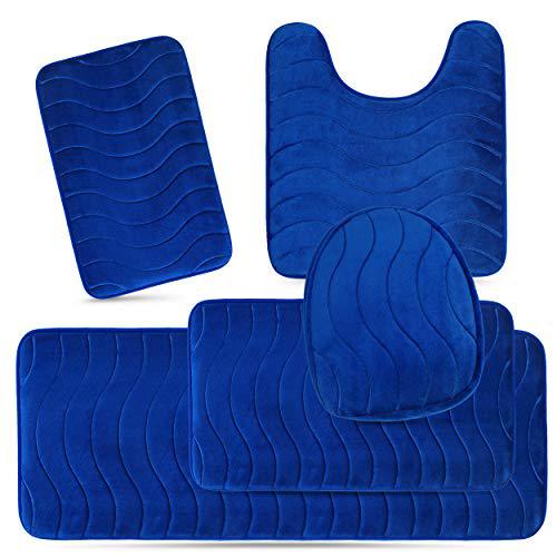 elvoki 5 piece bathroom rugs set soft non slip memory foam large