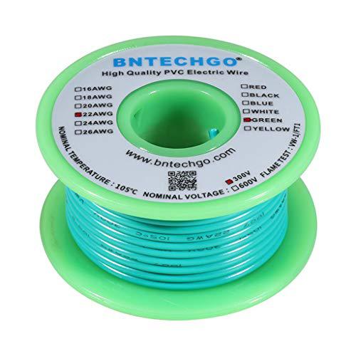 bntechgo 22 awg 1007 electric wire 22 gauge pvc 1007 wire solid wire hook up wire 300v solid tinned copper wire green 25 ft per