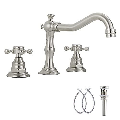 ggstudy two handles three holes faucet 8-16 inch widespread bathroom sink faucet brushed nickel basin tap mixer faucet matching