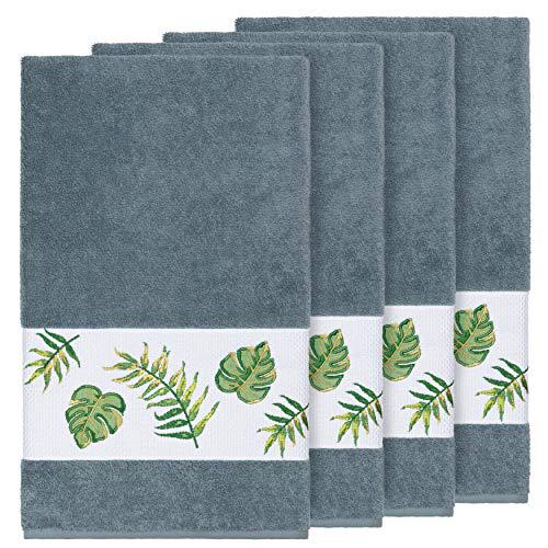 authentic hotel and spa turkish cotton palm fronds embroidered teal blue 4-piece bath towel set