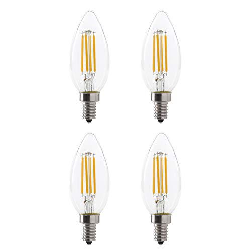 GreenLite led b10 4w torpedo filament chandelier light bulb, 40w equivalent, 330 lumens, 2700k soft white, dimmable, 120v, e12 candelabra