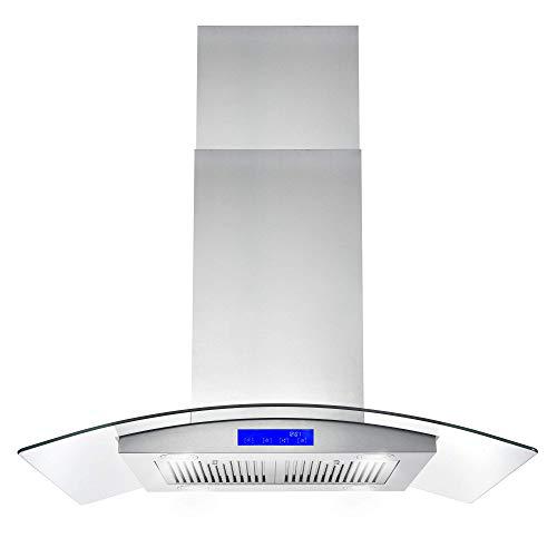 cosmo 668ics900 36-in kitchen ceiling island mount range hood 900-cfm with chimney, led lights, permanent filters, and converti