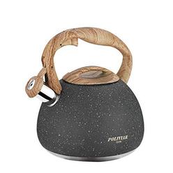 poliviar tea kettle, 2.7 quart natural stone finish with wood pattern handle loud whistle food grade stainless steel teapot, an