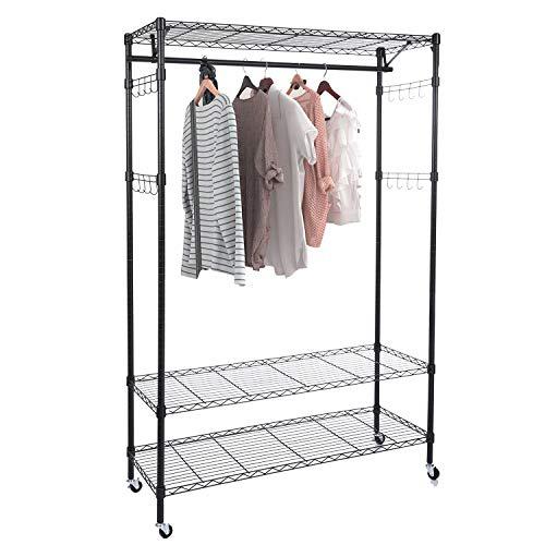 oliote rod garment rack 3 tier metal wire shelving hang large rolling movable clothes drying rack with lockable wheels and pair