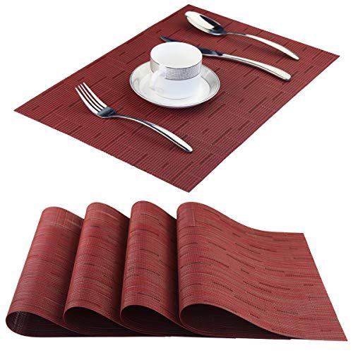 bechen vinyl placemats,washable table mats easy to clean woven placemats for dining table set of 4(sage green)