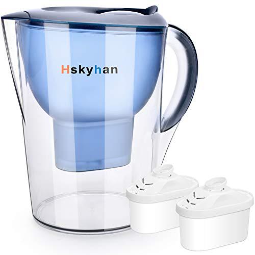 hskyhan alkaline water filter pitcher - 3.5 liters improve ph, 2 filters included, 7 stage filteration system to purify, blue