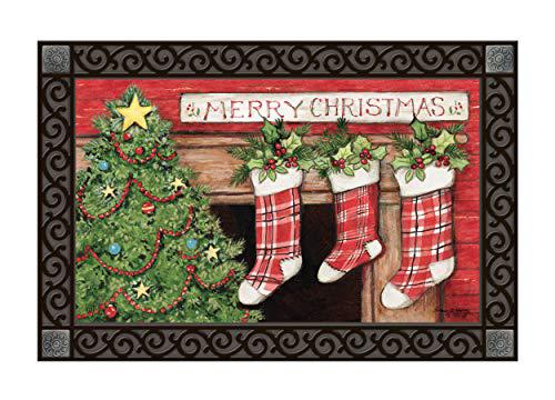 studio m matmates christmas tree winter christmas decorative floor mat indoor or outdoor doormat with eco-friendly recycled rub