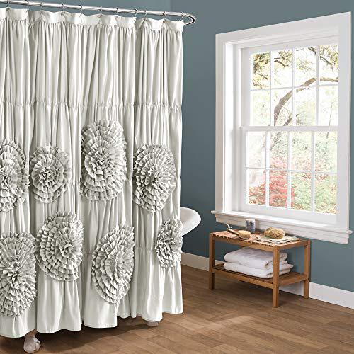 lush decor serena shower curtain ruffled floral shabby chic farmhouse style bathroom decor 72" x 72", light gray