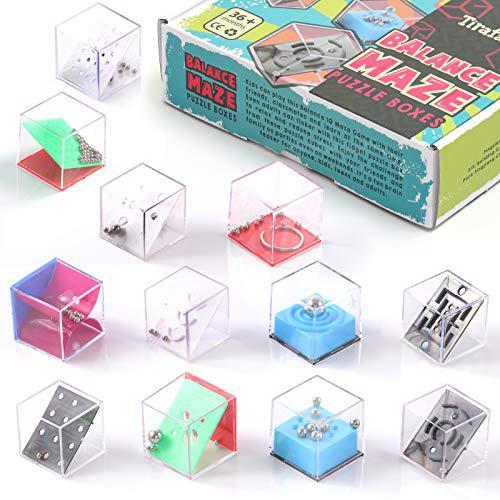 Tirafal balance iq maze game mini fidget puzzle box 12pcs for kids and adults brain teaser puzzle cubes for challenge, decompression an