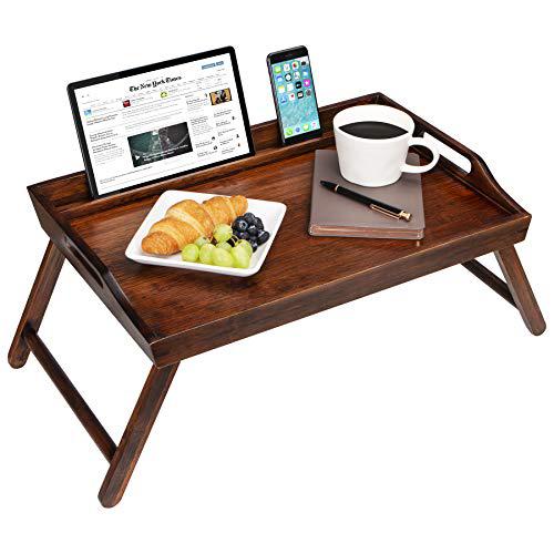 creative manufacturing, llc dba lap desk rossie home media bed tray with phone holder - fits up to 17.3 inch laptops and most tablets - espresso bamboo - style no. 78112
