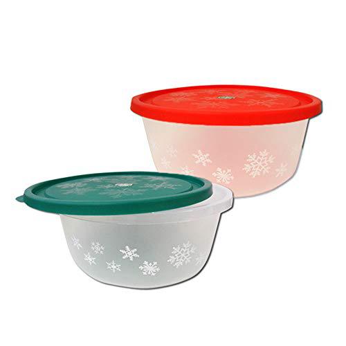 Link Products christmas holiday round storage containers - seasonal  snowflake frosted design plastic tubs for treats or food - 2 pack set
