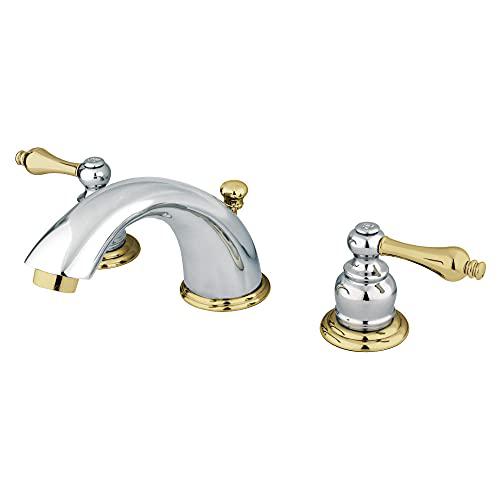 kingston brass kb974al victorian widespread lavatory faucet with metal lever handle, polished chrome and polished brass