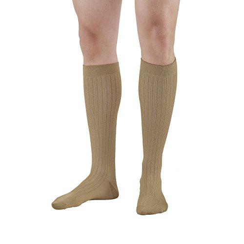 ames walker men's aw style 129 microfiber/cotton compression knee high dress socks 15 20 mmhg khaki large 129 l khaki nylon/spa