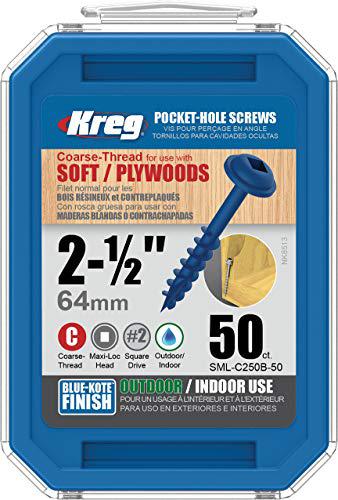 Kohler kreg sml-c250b-50 blue-kote wr pocket screws 2-1/2-inch, 8 coarse, washer-head, 50-count