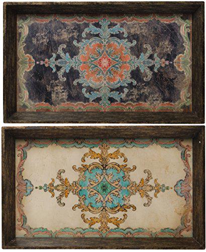 New Comfort A&B Home Rustic Chic by A&B Home Set of 2 Painted Wooden Serving Trays, Multi