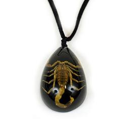 Edsal realbug gold scorpion necklace, black, leather