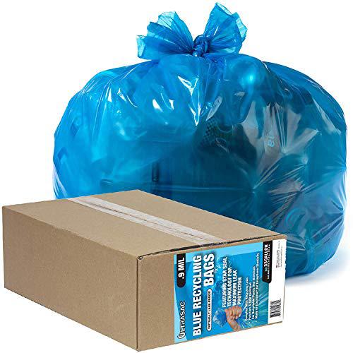 Ultrasac heavy duty large blue recycling bags by ultrasac - 33 gallon  (giant 50 pack /w ties) 38' x 33' - professional quality tall plas