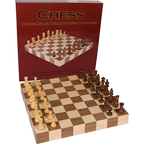 Kimberly-Clark athena tournament chess inlaid wood board game with weighted wooden pieces, large 18 x 18 inch set