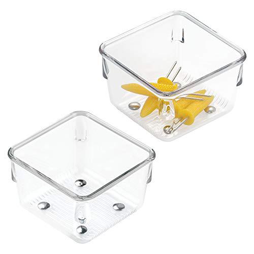Prime-Line Products interdesign linus plastic organizer, storage container for vanity, bathroom, kitchen drawers, 3" x 3" x 2", set of 2, clear