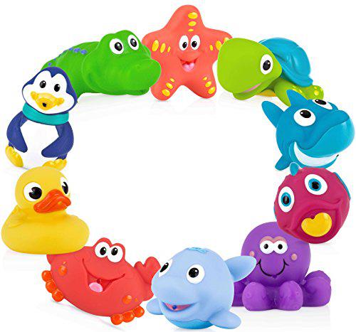 Ninja nuby 10-pack little squirts fun bath toys, assorted characters