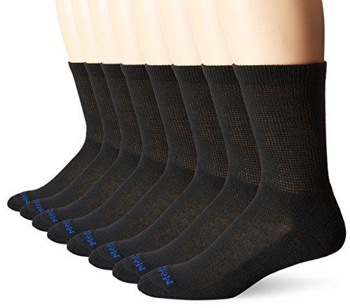 medipeds 8 pair diabetic crew socks with non-binding top, black, shoe size: men 7-12 / women 10-13