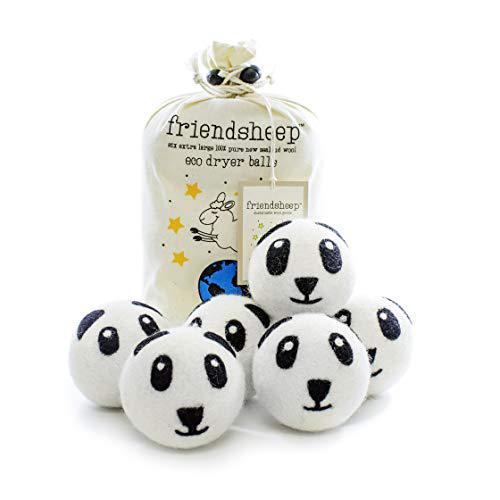 UniDecor friendsheep organic eco wool dryer balls - panda pack - handmade fair trade no lint - pack of 6