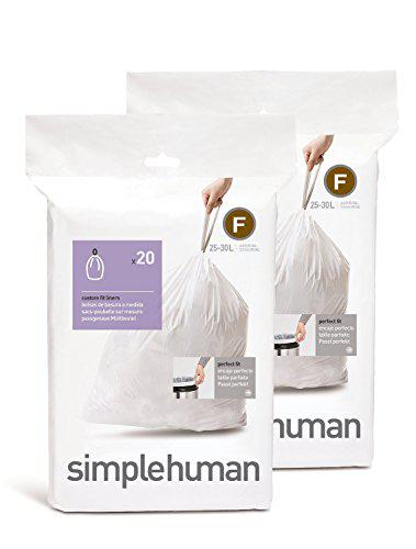 CookieCutterCom simplehuman custom fit trash can liner f, 25 liters / 6.5 gallons, 20 count (pack of 2)