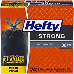 hefty strong multipurpose large black trash bags - 30 gallon, 74 count