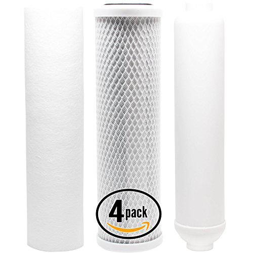 Denali Pure 4-pack replacement filter kit compatible with puromax pc4 ro system - includes carbon block filter, pp sediment filter & inline