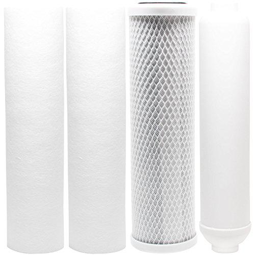 Denali Pure 4-pack replacement filter kit compatible with purepro ro103tds-uv ro system - includes carbon block filter, pp sediment filters