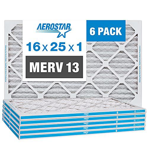 aerostar home max 16x25x1 merv 13 pleated air filter, made in the usa, 6-pack