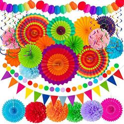 Ancona 12 paper fan mexican fiesta/cinco de mayo /carnival/ kids party hanging decoration supplies favors